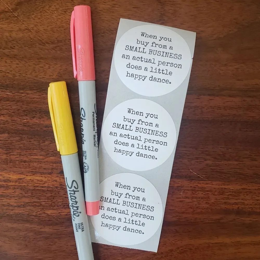 3/$15 50 STICKERS LABELS LARGE ROUND TWO INCH SMALL BUSINESS HAPPY DANCE